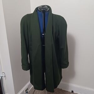 Vtg Wool Coat Ashley Scott Green Pleat Open front Cardigan Style Wolans